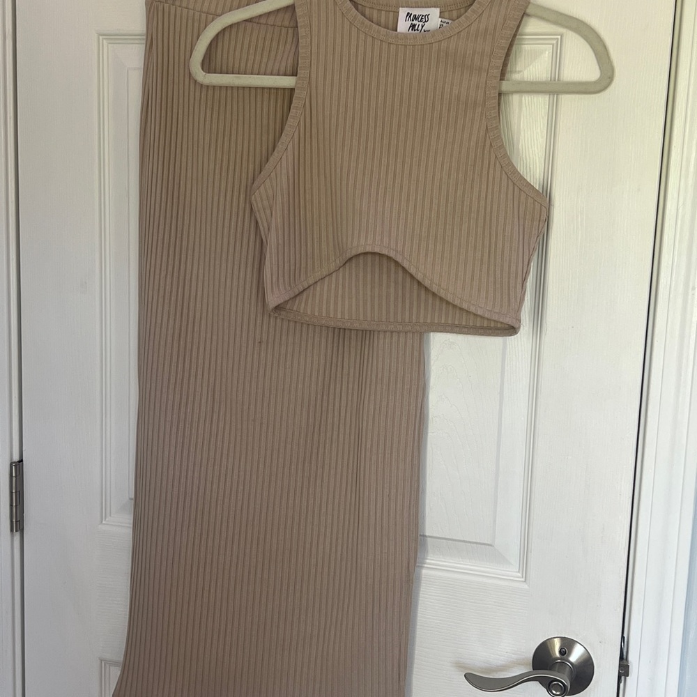 Princess Polly Ellie Taupe Fitted Ribbed Knit Set